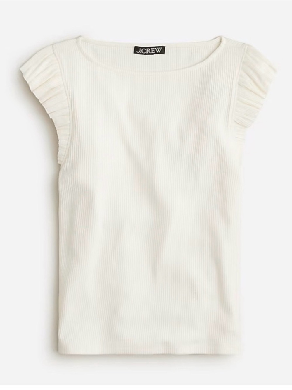 NWT J. Crew Ivory Vintage Rib Ruffle Boatneck Tank Top Size Small